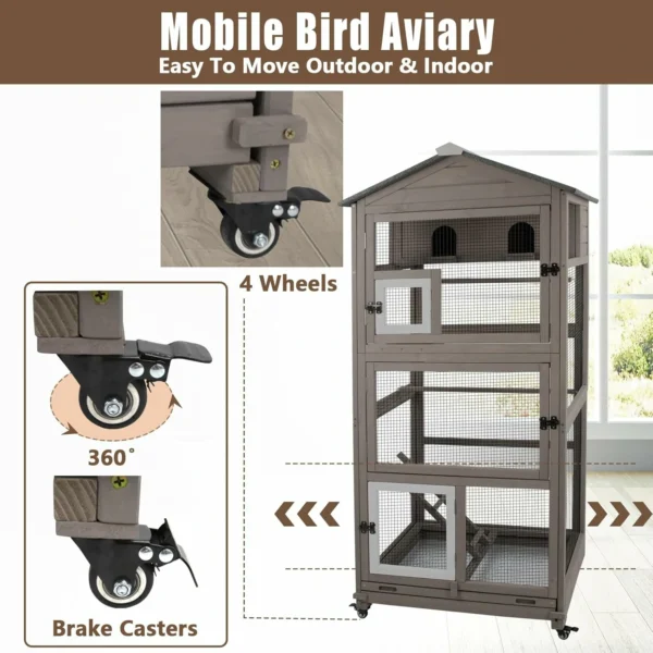 Ketive PET50 Flight Bird Cage Outdoor Large Wooden Bird Aviary Parrot Cage for Parakeet, Finches and Any Small Birds - Image 5