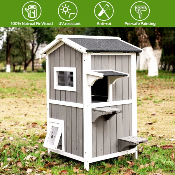 Ketive PET04 Cat House for Outdoor & Indoor Wooden Waterproof Cat Condo Cat Outdoor Enclosure with Escape Door,2 Story Kitty House - Image 5