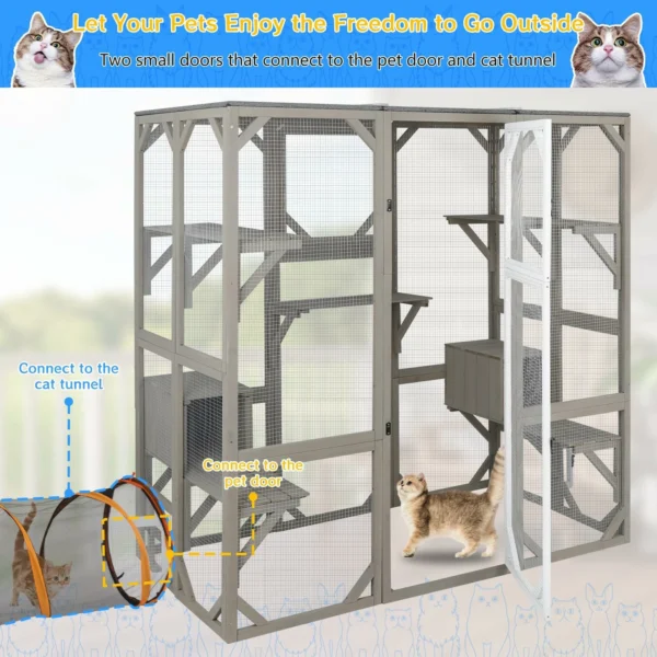 Ketive PET15 Catio Outdoor Cat Enclosure Cat House, Cat Cage Condo Indoor Playpen Kitty House Shelter with Multi Platforms, Waterproof Roof, Pull-Out Tray - Image 5