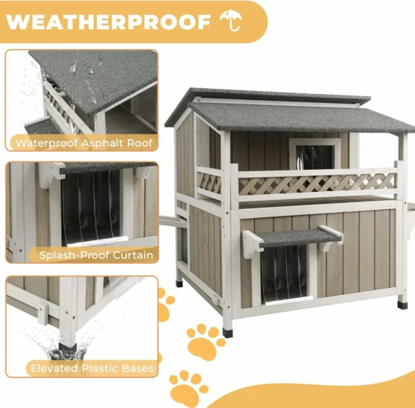 Ketive PET14 Outdoor Cat House Durable 2 Story Feral Cat Shelter That is Easy Assembly, with a Large Balcony, Escape Door, and Weatherproof roof - Image 6