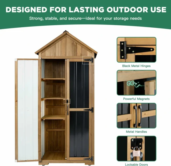 Ketive GF34 Outdoor Storage Cabinet Weatherproof Wood Metal Storage Shed with Adjustable Shelf, Lockable Doors, and Stability Features - Image 6