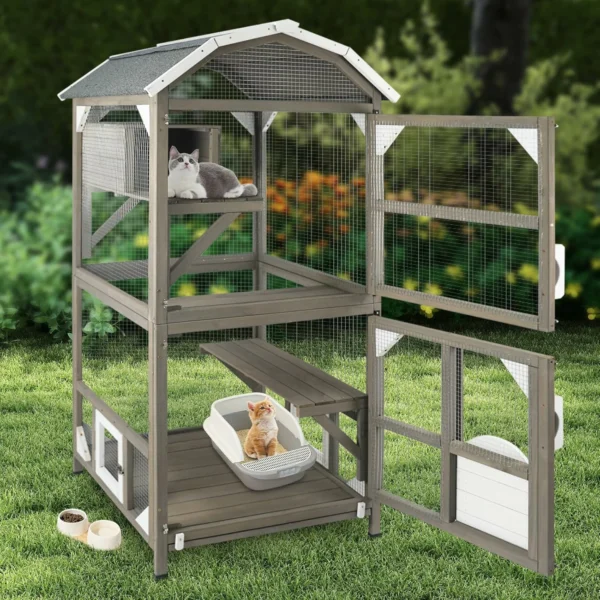 Ketive CAT12 Catio Cat House Outdoor Cat Enclosure Window Large Cat Cage Indoor Outdoor with Multiple Platforms Waterproof Roof and Resting Box Shelter for Stray Kittens Grey - Image 6