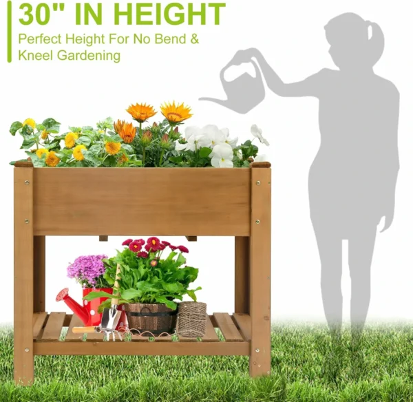 Ketive GF27 Raised Garden Bed with Legs - Elevated Wooden Planter Box, Durable Fir Wood, Reinforced Frame with Drainage Holes, Liner, and Storage Shelf - Image 6