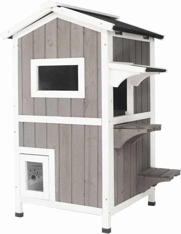 Ketive PET04 Cat House for Outdoor & Indoor Wooden Waterproof Cat Condo Cat Outdoor Enclosure with Escape Door,2 Story Kitty House - Image 6