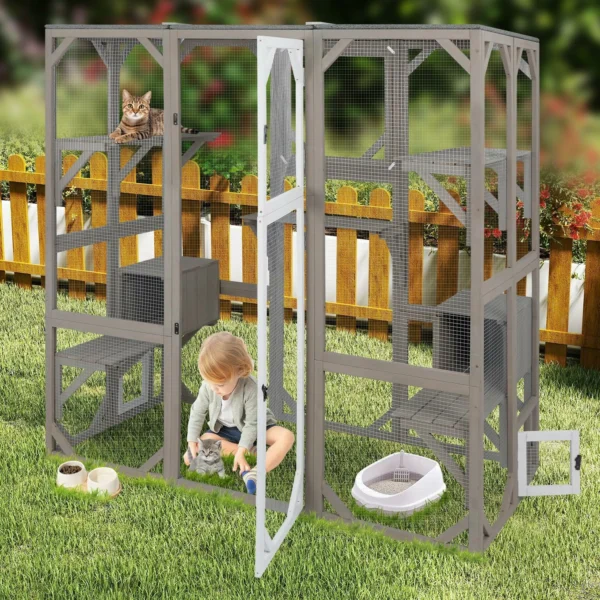 Ketive PET15 Catio Outdoor Cat Enclosure Cat House, Cat Cage Condo Indoor Playpen Kitty House Shelter with Multi Platforms, Waterproof Roof, Pull-Out Tray - Image 6