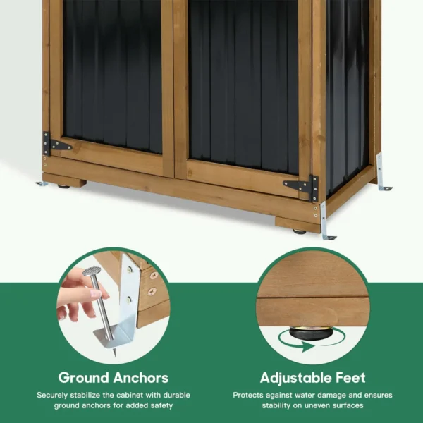 Ketive GF34 Outdoor Storage Cabinet Weatherproof Wood Metal Storage Shed with Adjustable Shelf, Lockable Doors, and Stability Features - Image 7