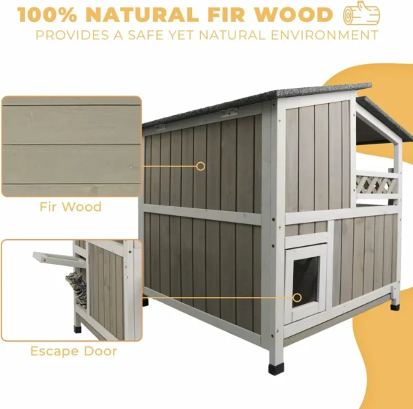 Ketive PET14 Outdoor Cat House Durable 2 Story Feral Cat Shelter That is Easy Assembly, with a Large Balcony, Escape Door, and Weatherproof roof - Image 7