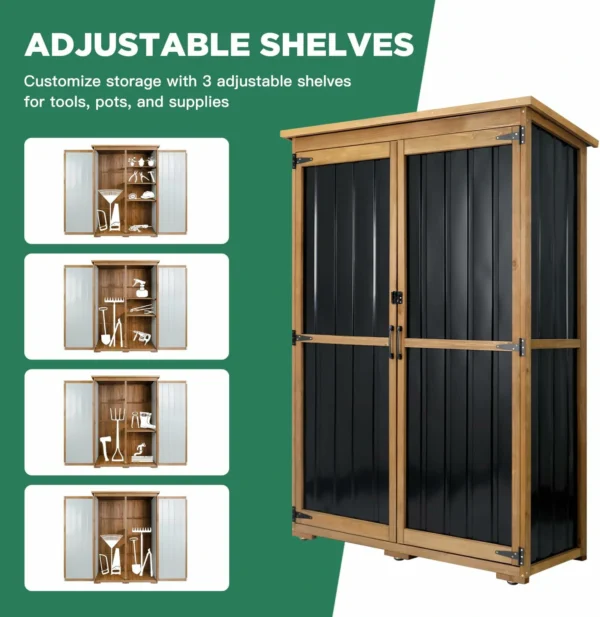 Ketive GF33 Outdoor Storage Cabinet Wood & Metal, Storage Shed Waterproof Double Lock for Anti-Theft Removable Shelves Adjustable Feet Wooden Floor - Image 8