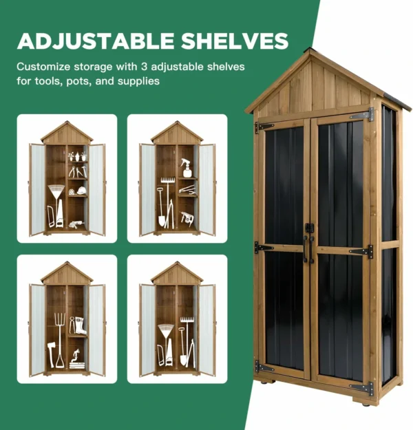 Ketive GF34 Outdoor Storage Cabinet Weatherproof Wood Metal Storage Shed with Adjustable Shelf, Lockable Doors, and Stability Features - Image 8