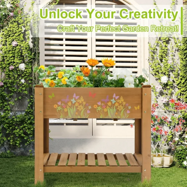Ketive GF27 Raised Garden Bed with Legs - Elevated Wooden Planter Box, Durable Fir Wood, Reinforced Frame with Drainage Holes, Liner, and Storage Shelf - Image 8