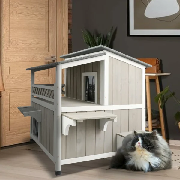 Ketive PET14 Outdoor Cat House Durable 2 Story Feral Cat Shelter That is Easy Assembly, with a Large Balcony, Escape Door, and Weatherproof roof - Image 8