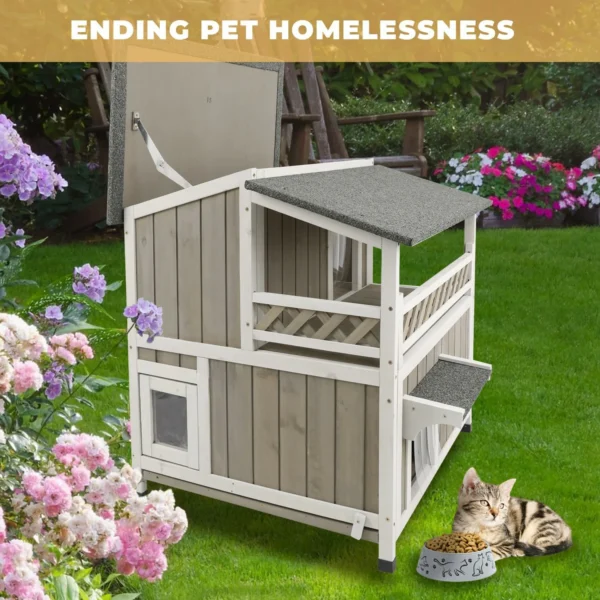 Ketive PET14 Outdoor Cat House Durable 2 Story Feral Cat Shelter That is Easy Assembly, with a Large Balcony, Escape Door, and Weatherproof roof - Image 9